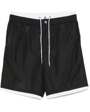 Dolce & Gabbana Logo-Patch Drawstring Swim Shorts - Black