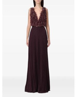 Elisabetta Franchi Crystal-Embellished Pleated Maxi Dress - Purple