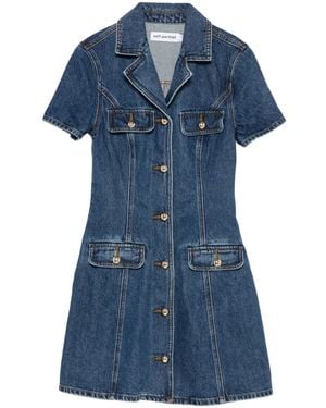 Self-Portrait Button-Fastening Denim Dress - Blue