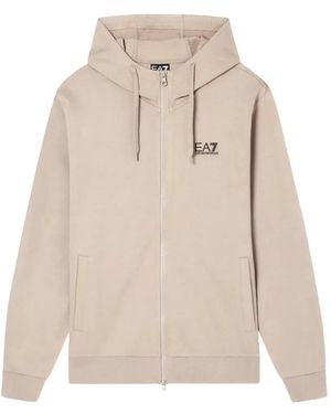 EA7 Core Identity Logoprinten Hoodie Met Rits - Naturel