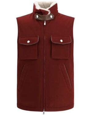 Brunello Cucinelli Shearling-Trim Padded Gilet - Red