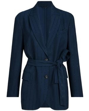 Brunello Cucinelli Belted Single-Breasted Jacket - Blue
