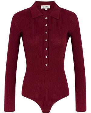 CAYET Jill Ribbed-Knit Bodysuit - Red
