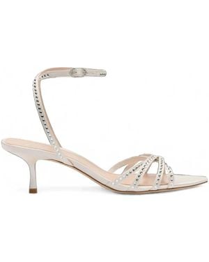 Stuart Weitzman Carlyle Crystal-Embellished Satin Sandals - White