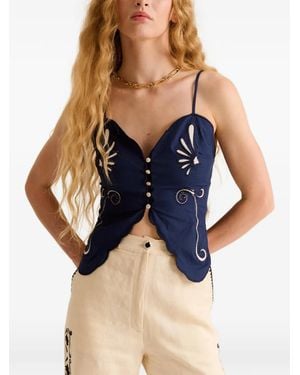 Carolina K Monarca Embroidered Top - Blue