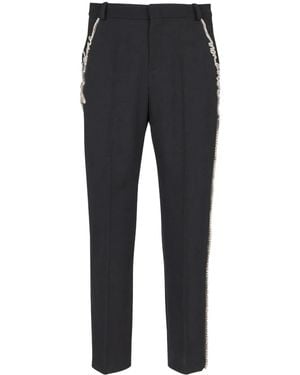 Balmain Rhinestone-Embellished Straight-Leg Trousers - Blue