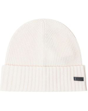 BOSS Virgin Wool Beanie Hat - White
