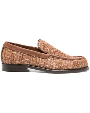 Gcds Monogram-Embossed Raffia Loafers - Brown
