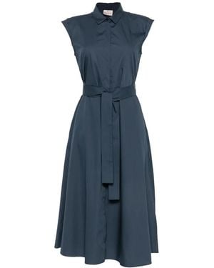 Marella Pesi Belted Cap-Sleeve Midi Dress - Blue
