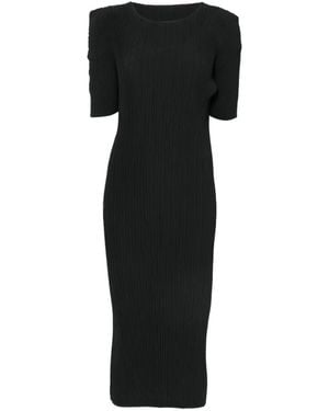 Issey Miyake Box-Shoulder Pleats Midi Dress - Black