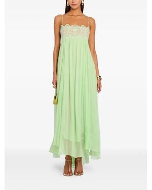 retroféte Robe Gypsy Bordée De Dentelle - Green
