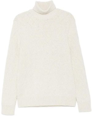 Eleventy Diamond-Pattern Roll-Neck Sweater - White