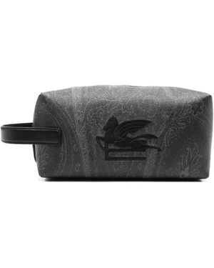 Etro Trousse Da Bagno Con Logo Ricamato - Grigio