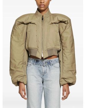 McQueen Exaggerated-Shoulder Cropped Bomber Jacket - Natural