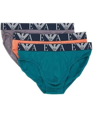 Emporio Armani Logo-Band Briefs (Pack Of Three) - Blue