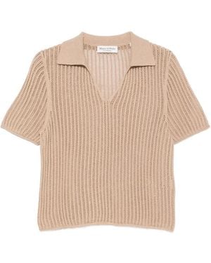 Marc O' Polo Open-Knit Polo-Collar T-Shirt - Natural