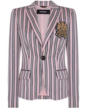 DSquared² Logo-Patch Striped Blazer - Pink