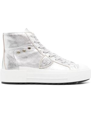 Philippe Model Metallic Leather Mid-Top Trainers - White