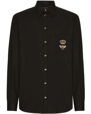 Dolce & Gabbana Motif-Embroidered Cotton Shirt - Black