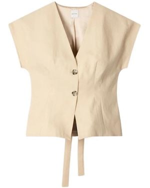 Paul Smith Belted V-Neck Top - Natural