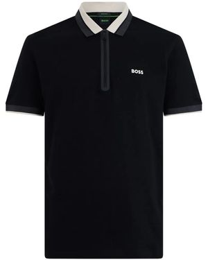 BOSS Polo Zippé À Motif Zig-Zag - Black