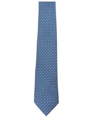 Kiton Geometric-Print Silk Tie - Blue