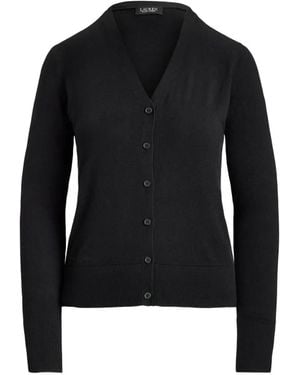 Ralph Lauren V-Neck Embroidered-Logo Cardigan - Black