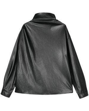 Nanushka Draped Faux Leather High-Neck Top - Black