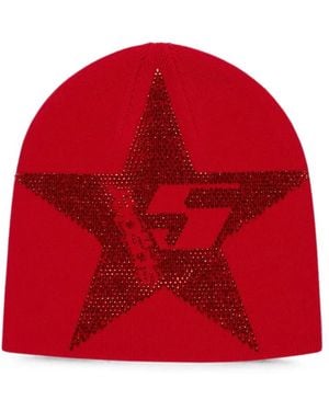 Sp5der Star Rhinestone Beanie Beanie - Red