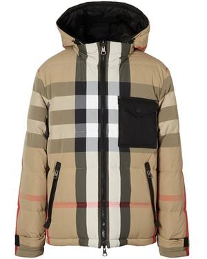 Burberry Check Reversible Hooded Down Jacket - Natural