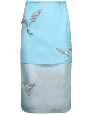 David Koma Hummingbird Embellished Organza Skirt - Blue