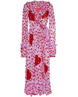 Ashish Sequin Heart Embellished Maxi Wrap Dress - Pink