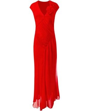 Alejandra Alonso Rojas Draped Chiffon Dress - Red