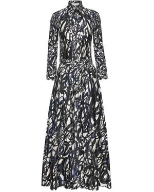 Oscar de la Renta Abstract-Sketch Twill Midi Dress - White