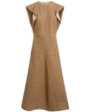 Moschino Contrast-Stitch Ruffled Midi Dress - Natural