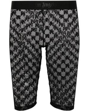 Palm Angels Flocked-Logo Mesh Cycling Shorts - Grey