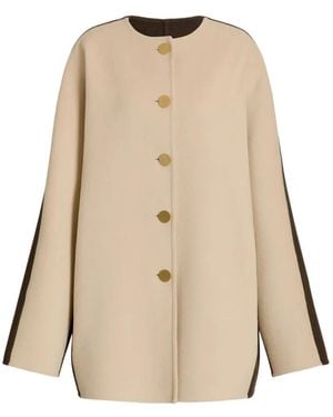 Alberta Ferretti Two-Tone Button-Up Wool Short Coat - Natural