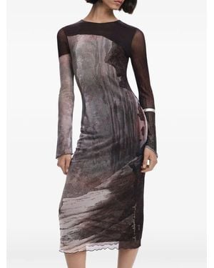 Desigual Printed Long-Sleeve Midi Dress - Black