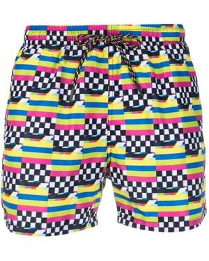 NOS Beachwear Graphic-Print Drawstring Swim Shorts - Blue