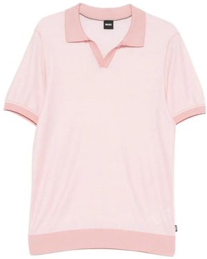 BOSS Polo En Maille De Coton Mélangé À Rayures Horizontales - Pink