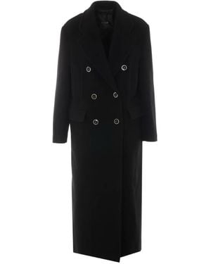 Pinko Long Double-Breasted Coat - Black