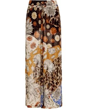 Agua Bendita Winter Floral-Leopard Print Pants - Metallic