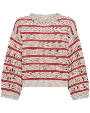 Brunello Cucinelli Linen-Blend Dazzling Stripe Jumper - Red