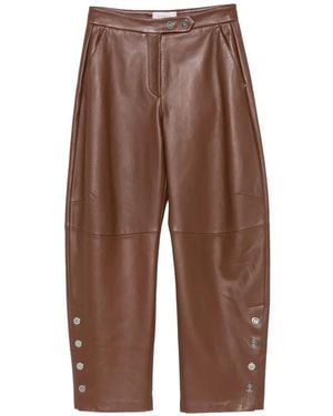 Sportmax Spxcinepresa Press-Stud Leather Pants - Brown