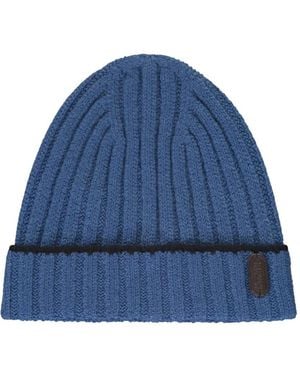 Moorer Ribbed Brim Turned-Up Beanie Hat - Blue