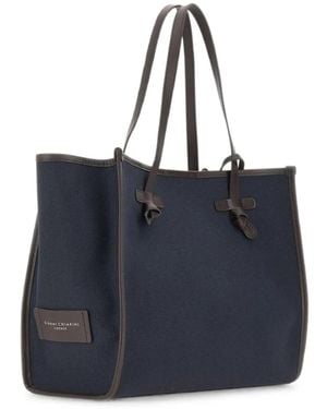 Gianni Chiarini Bolso Shopper Marcella Con Ribete De Piel - Azul