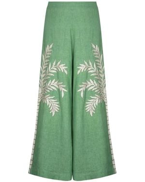 Carolina K Pantalon Palazzo À Broderies Palmier - Green