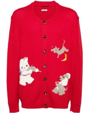 Bode Novelty Prose Wool Cardigan - Red