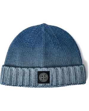 Stone Island Ribbed logo-patch beanie hat - Blau