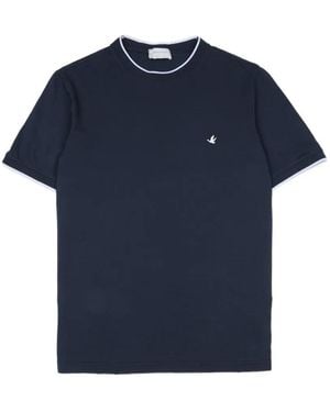 Brooksfield Logo-Embroidered Tipped T-Shirt - Blue